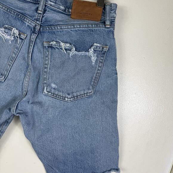 Moussy Cut Off Shorts Size 27 Blue Denim High Rise Button Fly Inseam 9” Japan - Picture 8 of 13